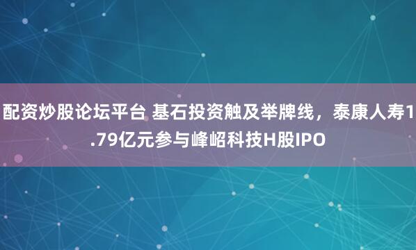 配资炒股论坛平台 基石投资触及举牌线，泰康人寿1.79亿元参与峰岹科技H股IPO